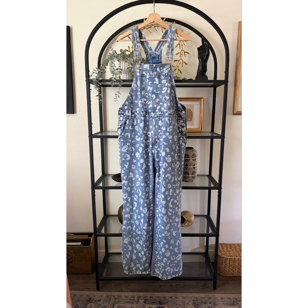 Momokrom Leopard Print Denim Overalls Womens EU 38 Wide Leg Dungarees
